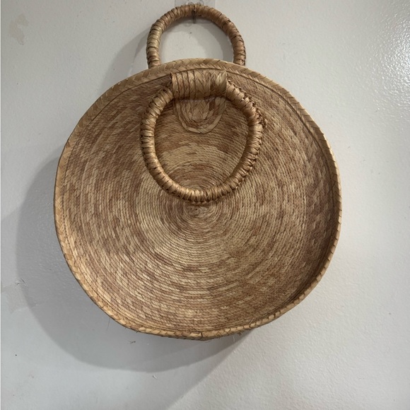 Club Med Round Straw Tote with Blue Pom Pom - Picture 2 of 4